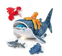 lilizzhoumax Peluche Squalo Balena Gigante con 5 Mini Animali Marini nella Bocca - Set 6-in-1 Creatore dell'Oceano con Astice, Calamaro, Squalo, Razza, Sgombro - Regalo Morbido per Bambini