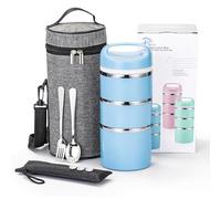 Lille Home 1380ml Contenitore per Pranzo/Snack con Scomparto Termico impilabile in Acciaio Inossidabile, Contenitore per Bento/Alimenti isolato a 3 Livelli con Borsa per il Pranzo (Blu)