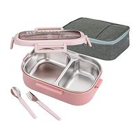 Lille Home 850ML en acier inoxydable Fuite à 2 compartiments Bento Boîte à lunch/Portion Control Continer Food avec sac à lunch et couverts, BPA gratuit (Rosa)