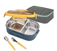 Lille Home 850ML en acier inoxydable Fuite à 2 compartiments Bento Boîte à lunch/Portion Control Continer Food avec sac à lunch et couverts, BPA gratuit (Blu)