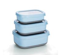 Lille Home - Contenitore per alimenti in acciaio INOX di alta qualità, con esterno antiscivolo, confezione da 3, 470 ml, 900 ml, 1,4 l, a prova di perdite, senza BPA, controllo delle porzioni, blu