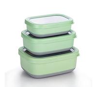 Lille Home - Contenitore per alimenti in acciaio INOX di alta qualità, con esterno antiscivolo, confezione da 3, 470 ml, 900 ml, 1,4 l, a prova di perdite, senza BPA, controllo delle porzioni, verde
