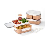 Lille Home Contenitori di stoccaggio degli alimenti per insalata a 3 pacchetti, scatole da pranzo bento 3800 ml, con coperchi e vassoi rimovibili, forchetta e cucchiaio, per pranzi, insalate (Rosa)