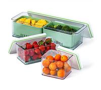 Lille Home Set di 3 contenitori impilabili per conservare i prodotti, contenitori con vassoio di scarico rimovibile, per frigoriferi, armadi, piani di lavoro e dispensa, senza BPA (verde, set di 3)