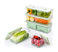 Lille Home Set di 6 contenitori impilabili per conservare i prodotti, contenitori con vassoio di scarico rimovibile, per frigoriferi, armadi, piani di lavoro e dispensa, senza BPA (set di 6) (Verde)