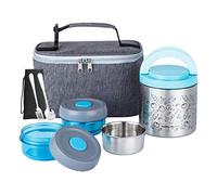Lille Home Set di box da pranzo bento 1065 ml, bento/snack box isolato a vuoto mantenendo il cibo caldo, con 2 contenitori, sacca da pranzo, set di posate