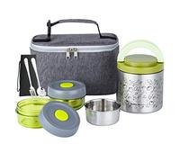 Lille Home Set di box da pranzo bento 1065 ml, bento/snack box isolato a vuoto mantenendo il cibo caldo, con 2 contenitori, sacca da pranzo, set di posate