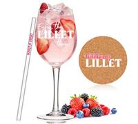 Lillet, set di bicchieri da 320 ml, in vetro Lillet, con incisione, cannucce di vetro, sottobicchieri in sughero, per Lillet, idea regalo per Aperol Spritz Wildberry Lillet Cocktail Lillet (Lillet)