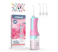 Lillilook Filo interdentale per bambini, per la pulizia dei denti, irrigatore orale portatile impermeabile, 4 modalità per bambini dai 6 anni in su, ricaricabile con 3 punte a getto per la cura delle