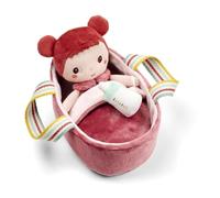 LILLIPUTIENS, Mio, Bambola Nomade in Tessuto 21 cm con Culla e Biberon | Culla in Tessuto con Maniglie, Biberon e Coperta, Bambola Nomade per Gioco d'Imitazione, Da 12 Mesi, Lavabile a 30 °C