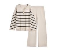 LILLUSORY Abiti alla moda 2 Pezzi Oversize Slouchy 2022 Inverno Coordinato Soggiorno Set Comodi Maglione Maglia Maglia Set, Striscia di albicocca, 44