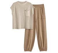 LILLUSORY - Set maglia e pantaloni in maglia per donne, 2 pezzi, Set tuta alla moda, Khaki chiaro, Small