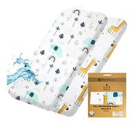 Lilly B. GOTS - Set di 2 lenzuola impermeabili in cotone biologico, 2 in 1, utilizzati al posto del coprimaterasso impermeabile, culla fino a 90 x 55 cm (giungla)