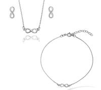 LillyMarie Set di 3 gioielli da donna in argento Sterling 925 con ciondolo a forma di infinito, con simbolo dell'infinito, regolabile in lunghezza, idea regalo per la mamma