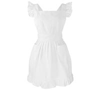 LilMents Grembiule da cucina regolabile con volant retrò per bambini, costume da cameriera (bianco)