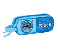 LILO & STITCH - Astuccio doppio bambino, astuccio per bambini, ideale per bambini in età scolare, comodo e versatile, qualità e resistenza, 21 x 6 x 8 cm, colore blu, blu, Estándar, Casual