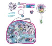 Disney Stitch, set di bellezza per bambini con beauty case trasparente, specchio liquido, elastici e fermagli per capelli, accessori completi per acconciare e giocare ragazze dai 3 anni in su