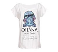 Lilo & Stitch Ohana Means Family - Maglietta da donna, vestibilità larga, con la scritta in inglese “Ohana Means Family”, colore: bianco, bianco, L