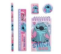 Lilo & Stitch - Set di cancelleria per bambini, 5 pezzi, con matita, blocco note, righello, gomma e temperino