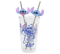 Lilo & Stitch Stitch Glass Tumbler with Straws, 485 ml