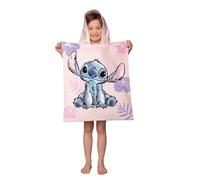 Lilo und Stitch - Poncho da bagno per bambini con cappuccio, in cotone, 50 x 115 cm, stampato su entrambi i lati, 2-8 anni (rosa)