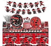 Lilwemen Decorazione per Feste di Compleanno Ninja - Include Striscioni con Motivo, Tovaglioli, Stoviglie, Karate Party Ninja Warrior Master Party Supplies per Ragazzi e Ragazze, Baby Shower