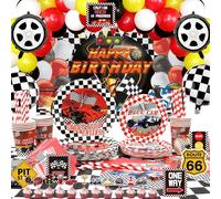 Lilwemen Race Car Birthday Party Decoration, Happy Birthday Racing Car Backdrop, palloncini, stoviglie, cartello per auto, tovaglia per bambini e ragazzi, Let's Go Racing, supplies, serves 20