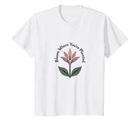 Lily Blooms: Bloom Where You're Planted Citazione ispiratrice Maglietta, Bambini, Bianco, 10 Anni