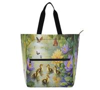 Lily - Borsa a tracolla per libri con incantesimo di anatroccoli e farfalle, per ragazzi, ragazze, adulti, grande, per biblioteca, libri, con tasche, per scuola, lavoro, viaggi, arcobaleno