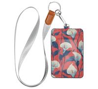 Lily Calla - Porta badge verticale in pelle con fiori rossi, con cordino e porta carte di sicurezza per 3 carte, per impiegati, infermieri, insegnanti, studenti