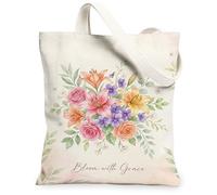 Lily Canvas Tote Bag per le donne, floreale romantico rosa viola primavera pesca lavabile riutilizzabile piccola borsa tote idee per lo shopping, Pesca, 13x15 Inch