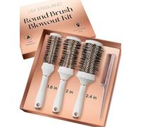 Lily England Set 3 Spazzole Rotonde Professionali con Pettine, Bianco