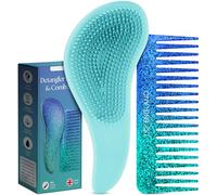 Lily England Set di spazzola districante e pettine per capelli, spazzola per capelli leggera e pettine a denti larghi per donne, spazzola districante liscia e pettine per capelli ricci, Blu glitterato