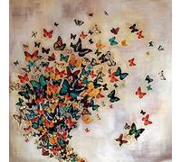 Lily Greenwood Motivo: Farfalle, Colore: ocra Chiaro su Tela, 40 x 40 cm, Motivo: Impronte, Colore: Multicolore
