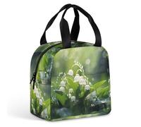Lily of the Valley, borsa termica per il pranzo, con fiori e foglie verdi, a tenuta stagna, per lavoro, viaggi all'aperto