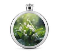 Lily of the Valley, fiaschetta portatile per liquori, con fiori e foglie verdi, simpatiche fondine in acciaio inox