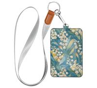 Lily of the Valley, porta badge verticale in pelle con sfondo turchese, con cordino e capacità di 3 carte d'identità e porta carte di credito, per impiegati, infermieri, insegnanti, studenti