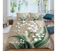 Lily-of-the-valleySet Di Copripiumino 3 Pezzi stampa 3D con cerniera Botanical wall art copripiumino con federa soffice ultra morbido e traspirante for bambini adulti ragazzi Double（200x200cm）