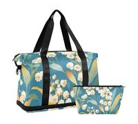 Lily of Valley, borsa da viaggio con sfondo turchese, con tasca bagnata, tracolla regolabile, borsa tote per aereo, multifunzionale, per uomini e donne