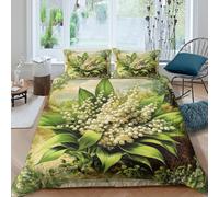 Lily of valleySet Di Copripiumino morbida microfibra 3 Pezzi stampa 3D con cerniera Botanical garden art copripiumino incluso federe aiosa ultra morbido for ragazze Single（140x200cm）