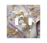 Lily - Placca di copertura per interruttore della luce doppia, elegante, ornata a farfalla, in plastica bianca, dimensioni standard, per camera da letto, bagno, cucina, ingresso