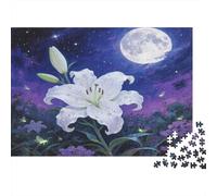 Lily Puzzle per adulti e bambini Giglio bianco sotto il cielo illuminato dalla luna 1000 pezzi Giochi educativi per decorazione parete 70x50cm/1000 pezzi