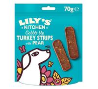 Lily’s Kitchen Snack per cani - Strisce di jerky tacchino e pera, ricetta senza cereali, con carne fresca, 8 x 70 g, per cani adulti