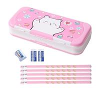 LilyBeauty Astuccio in plastica rigida con materiale scolastico, grazioso astuccio per studenti include 5 matite, 2 gomme, temperamatite, set di righelli e portapenne, regalo per il ritorno a scuola