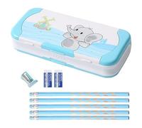 LilyBeauty Astuccio in plastica rigida con materiale scolastico, grazioso astuccio per studenti include 5 matite, 2 gomme, temperamatite, set di righelli e portapenne, regalo per il ritorno a scuola