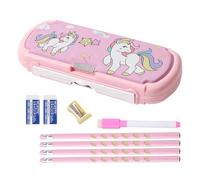 LilyBeauty Astuccio per ragazze e ragazzi, grazioso astuccio con lavagna per scrivere, matite, penne, gomme, temperamatite, portapenne per studenti, regalo per il rientro a scuola per bambini, rosa