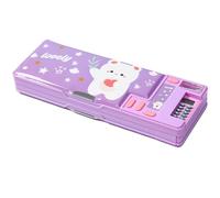 LilyBeauty Set di astucci multifunzionali per ragazze e ragazzi, cancelleria per la scuola con calcolatrice, 5 matite, temperamatite, gomma e 50 adesivi carini, ottimo regalo per bambini (viola)