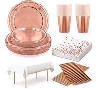 Lilydora Set Compleanno Oro Rosa Party Piatti Bicchieri Biodegradabili Stoviglie Compleanno Tovaglioli Cannucce Carta Tovaglia Kit Feste Compleanno Oro Rosa 24 Ospiti