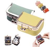 Lilyrhyme Mini Jewelry Box, Lilyrhyme Genuine Leather Mini Jewelry Box, Small Travel Jewelry Case, Mini Tiny Plush Velvet Jewelry Box, Portable Jewelry Case Travel Mini Flat (Green+Yellow)