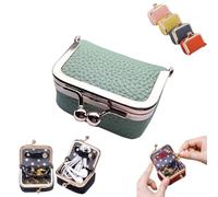 Lilyrhyme Mini Jewelry Box, Lilyrhyme Genuine Leather Mini Jewelry Box, Small Travel Jewelry Case, Mini Tiny Plush Velvet Jewelry Box, Portable Jewelry Case Travel Mini Flat (Green)